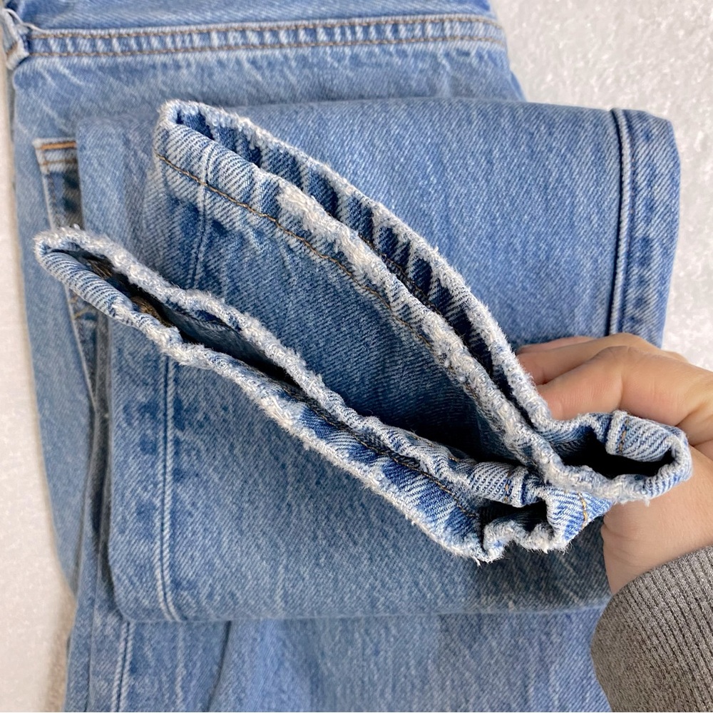Levi’s 501 Light Wash Distressed DIY Patched Relaxed Straight Leg Jeans 27 - Picture 10 of 16